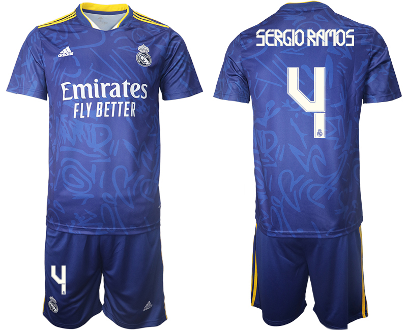Men 2021-2022 Club Real Madrid away blue #4 Soccer Jersey